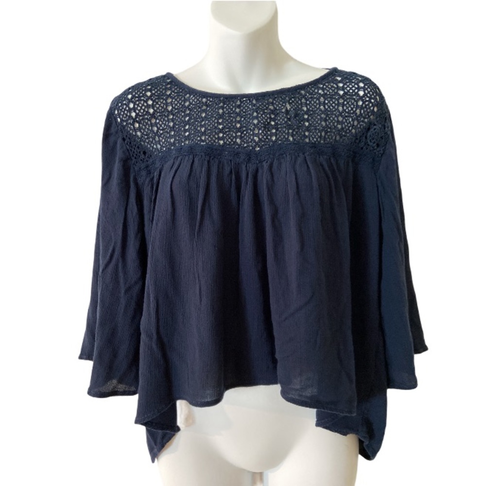 Abercrombie & Fitch Women’s Navy Boho Crochet Open Back Crop Top MEDIUM